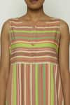 Shop_Abraham & Thakore_Multi Color 100% Cotton Twill Round Woven Striped Short Dress  _Online_at_Aza_Fashions