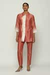 Buy_Abraham & Thakore_Red Chanderi Pointed Collar Ombre Button Down Shirt  _at_Aza_Fashions