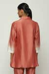 Shop_Abraham & Thakore_Red Chanderi Pointed Collar Ombre Button Down Shirt  _at_Aza_Fashions