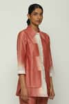 Shop_Abraham & Thakore_Red Chanderi Pointed Collar Ombre Button Down Shirt  _Online_at_Aza_Fashions