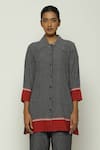 Abraham & Thakore_Black 100% Cotton Chettinad Checkered Pattern Button Down Shirt  _Online_at_Aza_Fashions