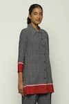 Shop_Abraham & Thakore_Black 100% Cotton Chettinad Checkered Pattern Button Down Shirt  _Online_at_Aza_Fashions