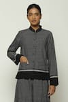 Abraham & Thakore_Black 100% Cotton Mandarin Collar Chettinad Checkered Shirt  _Online_at_Aza_Fashions