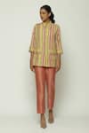 Buy_Abraham & Thakore_Multi Color 100% Cotton Twill Woven Pointed Striped Button Down Shirt  _at_Aza_Fashions