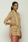 Shop_Abraham & Thakore_Multi Color 100% Cotton Twill Woven Pointed Striped Button Down Shirt  _Online_at_Aza_Fashions