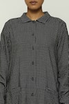 Shop_Abraham & Thakore_Black 100% Cotton Collared Checkered Pattern Shirt Kurta  _Online_at_Aza_Fashions