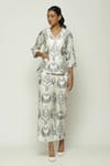 Buy_Abraham & Thakore_Grey Silk V Neck Ikat Ottoman Tulip Top  _at_Aza_Fashions