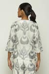 Shop_Abraham & Thakore_Grey Silk V Neck Ikat Ottoman Tulip Top  _at_Aza_Fashions