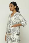 Buy_Abraham & Thakore_Grey Silk V Neck Ikat Ottoman Tulip Top  _Online_at_Aza_Fashions