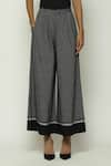 Shop_Abraham & Thakore_Black 100% Cotton Chettinad Checkered Pattern Wide Legged Pant  _at_Aza_Fashions