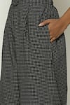 Abraham & Thakore_Black 100% Cotton Chettinad Checkered Pattern Wide Legged Pant  _at_Aza_Fashions