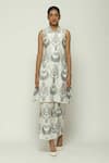 Buy_Abraham & Thakore_Grey Silk Collared Ikat Ottoman Tulip Dress  _at_Aza_Fashions