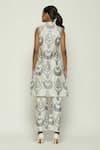 Shop_Abraham & Thakore_Grey Silk Collared Ikat Ottoman Tulip Dress  _at_Aza_Fashions