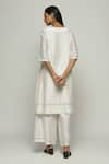 Shop_Abraham & Thakore_Ivory Chanderi Embroidered French Knot Notched Kurta  _at_Aza_Fashions