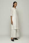 Buy_Abraham & Thakore_Ivory Chanderi Embroidered French Knot Notched Kurta  _Online_at_Aza_Fashions