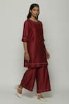 Buy_Abraham & Thakore_Wine Chanderi Embroidered French Knot Notched Kurta  _Online_at_Aza_Fashions