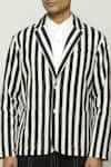 Abraham & Thakore_Black 100% Cotton Striped Jacket _Online_at_Aza_Fashions