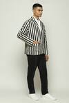 Abraham & Thakore_Black 100% Cotton Striped Jacket _at_Aza_Fashions