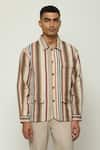 Shop_Abraham & Thakore_Multi Color 100% Cotton Engineered Twill Stripes Woven Balance Jacket _Online_at_Aza_Fashions