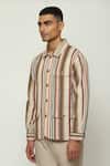 Abraham & Thakore_Multi Color 100% Cotton Engineered Twill Stripes Woven Balance Jacket _at_Aza_Fashions