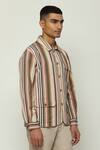 Buy_Abraham & Thakore_Multi Color 100% Cotton Engineered Twill Stripes Woven Balance Jacket 