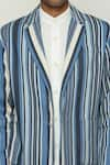 Abraham & Thakore_Blue 100% Cotton Engineered Twill Stripes Woven Lapel Collar Jacket  _Online_at_Aza_Fashions