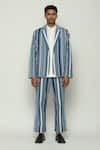 Shop_Abraham & Thakore_Blue 100% Cotton Engineered Twill Stripes Woven Lapel Collar Jacket  _Online_at_Aza_Fashions