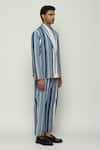 Buy_Abraham & Thakore_Blue 100% Cotton Engineered Twill Stripes Woven Lapel Collar Jacket  