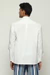 Shop_Abraham & Thakore_White 100% Cotton Poplin Block Print Chinese Collar Shirt  _at_Aza_Fashions