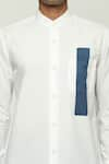 Abraham & Thakore_White 100% Cotton Poplin Block Print Chinese Collar Shirt  _Online_at_Aza_Fashions