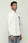 Buy_Abraham & Thakore_White 100% Cotton Poplin Block Print Chinese Collar Shirt  