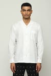Shop_Abraham & Thakore_White 100% Cotton Poplin Ribbed Block Print Shirt _Online_at_Aza_Fashions
