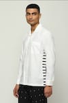 Abraham & Thakore_White 100% Cotton Poplin Ribbed Block Print Shirt _at_Aza_Fashions