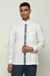 Shop_Abraham & Thakore_White 100% Cotton Poplin Ribbed Block Print Placket Shirt _Online_at_Aza_Fashions