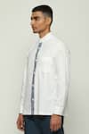 Abraham & Thakore_White 100% Cotton Poplin Ribbed Block Print Placket Shirt _at_Aza_Fashions