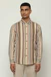 Shop_Abraham & Thakore_Multi Color 100% Cotton Engineered Twill Stripes Woven Balance Shirt  _Online_at_Aza_Fashions