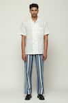 Buy_Abraham & Thakore_Blue 100% Cotton Engineered Twill Stripes Woven Balance Trouser  _at_Aza_Fashions