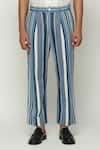 Shop_Abraham & Thakore_Blue 100% Cotton Engineered Twill Stripes Woven Balance Trouser  _at_Aza_Fashions