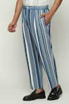 Buy_Abraham & Thakore_Blue 100% Cotton Engineered Twill Stripes Woven Balance Trouser  _Online_at_Aza_Fashions