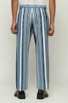 Buy_Abraham & Thakore_Blue 100% Cotton Engineered Twill Stripes Woven Balance Trouser  