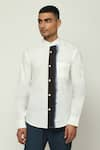 Shop_Abraham & Thakore_White 100% Cotton Poplin Ombre Placket Chinese Collar Shirt  _Online_at_Aza_Fashions