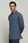 Abraham & Thakore_Blue 100% Cotton Slub Organic Rings Swerve Pattern Shirt _Online_at_Aza_Fashions
