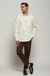 Buy_Abraham & Thakore_White 100% Cotton Slub Organic Rings Swirl Pattern Shirt _at_Aza_Fashions