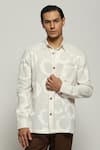 Abraham & Thakore_White 100% Cotton Slub Organic Rings Swirl Pattern Shirt _Online_at_Aza_Fashions