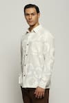 Buy_Abraham & Thakore_White 100% Cotton Slub Organic Rings Swirl Pattern Shirt _Online_at_Aza_Fashions