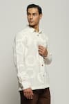 Shop_Abraham & Thakore_White 100% Cotton Slub Organic Rings Swirl Pattern Shirt _Online_at_Aza_Fashions