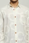 Abraham & Thakore_White 100% Cotton Slub Organic Rings Swirl Pattern Shirt _at_Aza_Fashions