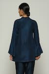 Shop_Abraham & Thakore_Blue 100% Silk Habutai Embellished Mirror Shirt Collar Rings Top _at_Aza_Fashions