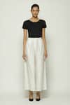 Buy_Abraham & Thakore_Ivory Chanderi Lace French Knot Trouser _at_Aza_Fashions