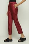 Abraham & Thakore_Wine Chanderi Solid Trouser _Online_at_Aza_Fashions
